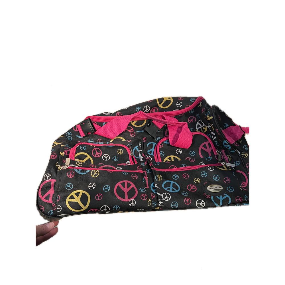 Rockland Multi color Peace Sign Roller Duffle Bag 22x12x10